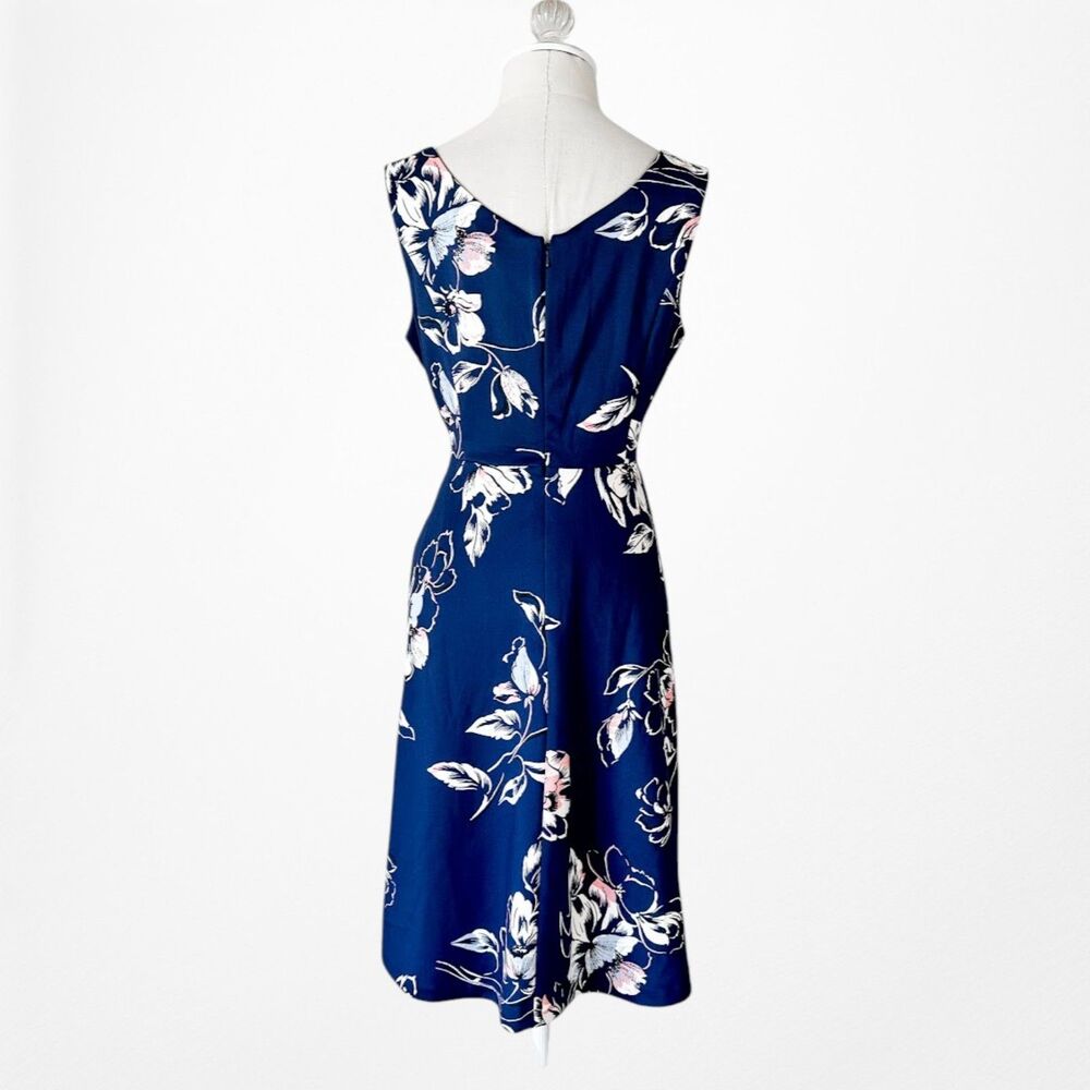 Vintage Y2K Blue Sleeveless Floral Knee Length Flared A-Line Knit Dress Size M - Picture 6 of 8